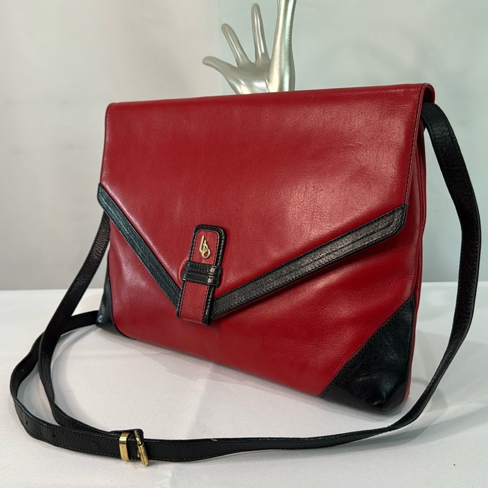 Vintage Italian Leather Crossbody Red and Black